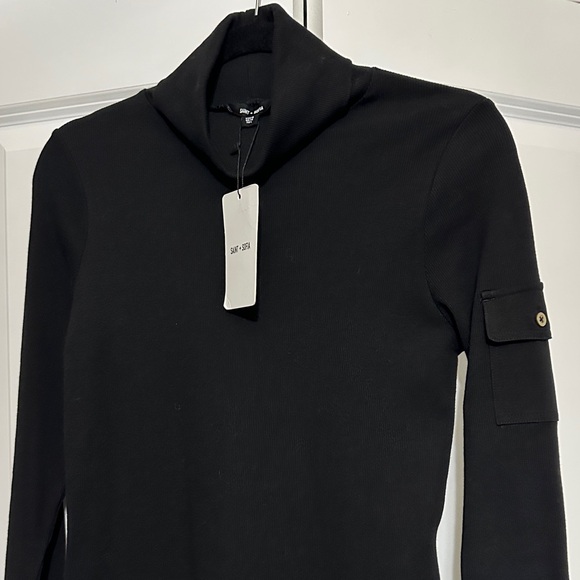 Sz 10⭐️NWT Saint + Sofia Cotton Black Ribbed Turtleneck Dress with Cargo pocket - Picture 4 of 10